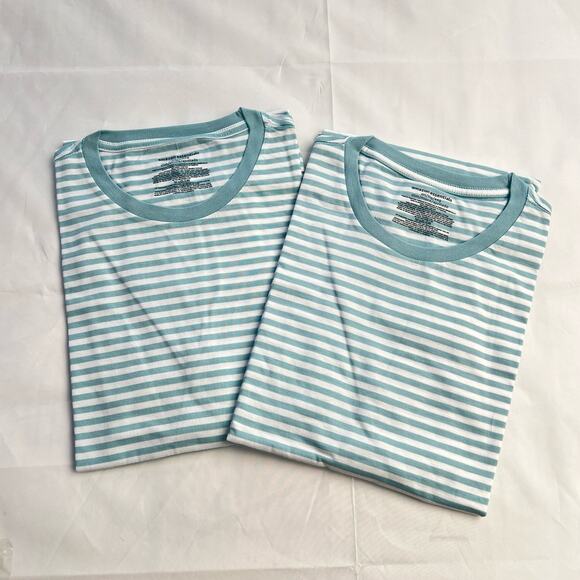 Set of 2 Amazon Essentials Men Blue Striped RegFit Crewneck T-Shirt 2XL - Picture 1 of 7
